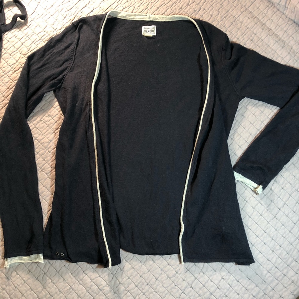 Converse navy blue tie waist cardigan wrap sweater - Picture 5 of 6